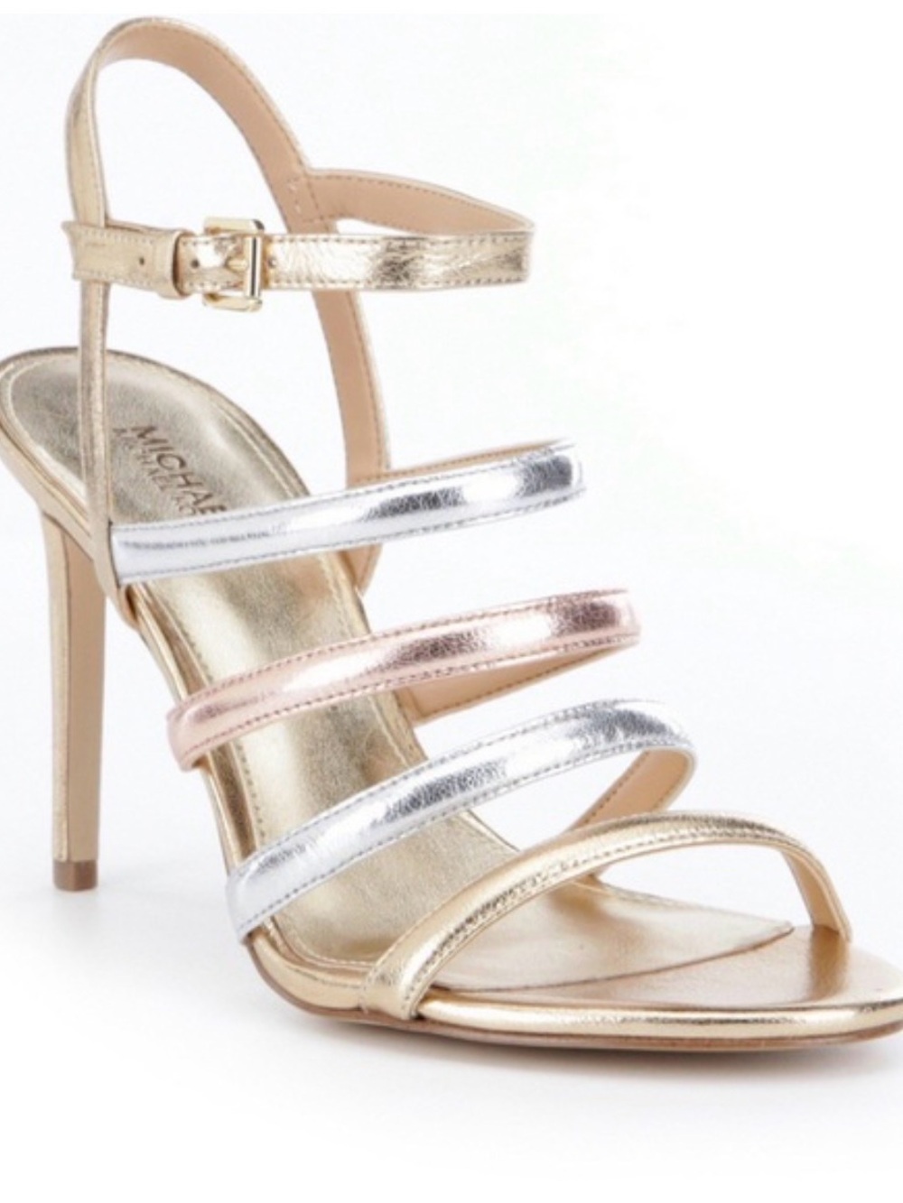 Michael Kors Gold and Silver Multi-Strap Stiletto Sandals